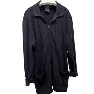 ESCADA navy blue wide ribbed jersey knit cotton zip up jacket M